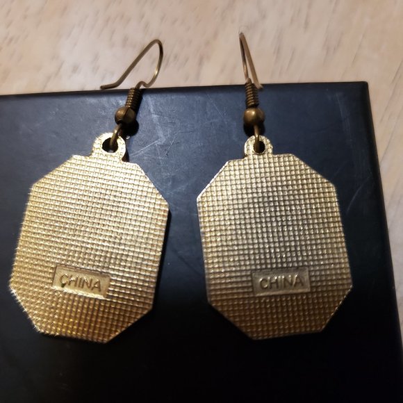 Metal and enameled  Kokopelli Earrings, Southwest - Picture 2 of 3